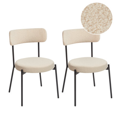 Set of 2 Dining Chairs ALLISON Boucle Light Beige