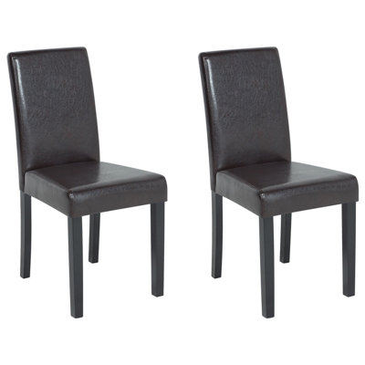 Set of 2 Dining Chairs BROADWAY Faux Leather Dark Brown
