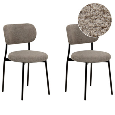 Set of 2 Dining Chairs CASEY Boucle Taupe