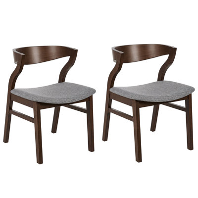 Set of 2 Dining Chairs Dark Wood and Grey MAROA
