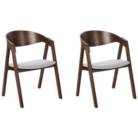 Set of 2 Dining Chairs Dark Wood and Grey YUBA