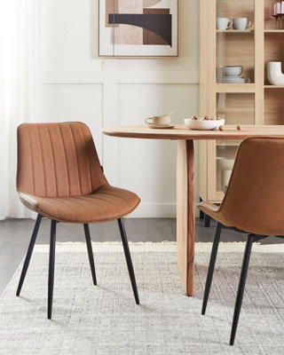 Set of 2 Dining Chairs DUBROVNIK Faux Leather Brown