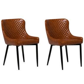 Set of 2 Dining Chairs Faux Leather Brown SOLANO
