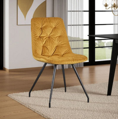 Set of 2 Dining Chairs in Gold Velvet Fabric