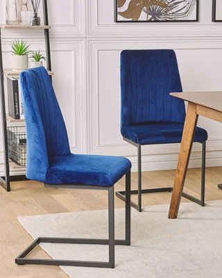 Set of 2 Dining Chairs LAVONIA Velvet Navy Blue
