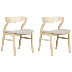 Set of 2 Dining Chairs Light Wood and Beige MAROA