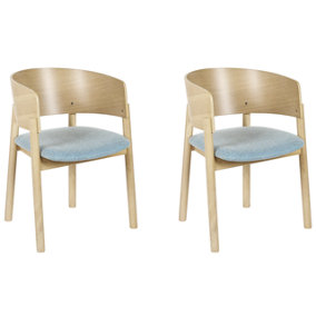 Set of 2 Dining Chairs Light Wood and Blue MARIKANA