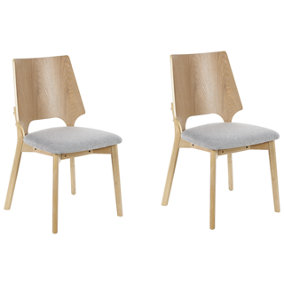 Set of 2 Dining Chairs Light Wood and Grey ABEE