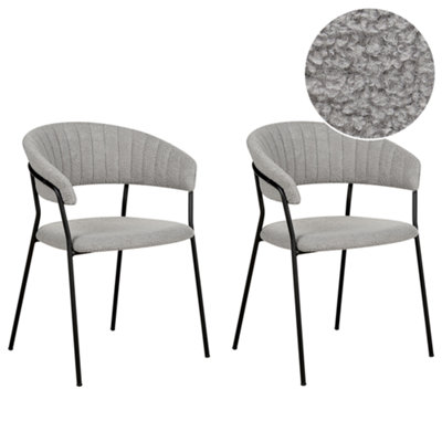 Set of 2 Dining Chairs MARIPOSA Boucle Grey