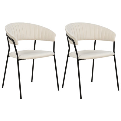 Set of 2 Dining Chairs MARIPOSA Velvet Cream