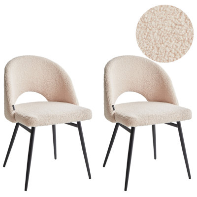 Set of 2 Dining Chairs ONAGA Boucle Beige