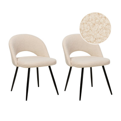 Set of 2 Dining Chairs ONAGA Boucle Beige