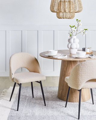 Set of 2 Dining Chairs ONAGA Boucle Beige
