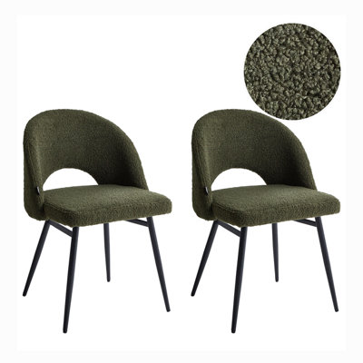 Set of 2 Dining Chairs ONAGA Boucle Dark Green