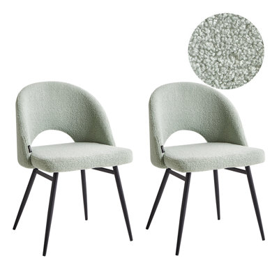 Set of 2 Dining Chairs ONAGA Boucle Light Green