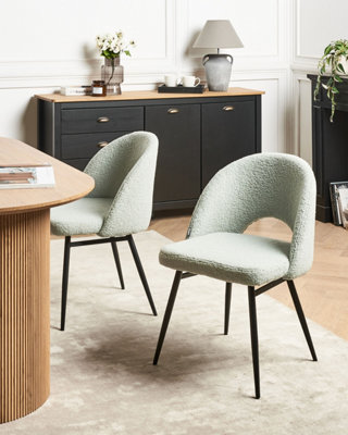 Set of 2 Dining Chairs ONAGA Boucle Light Green