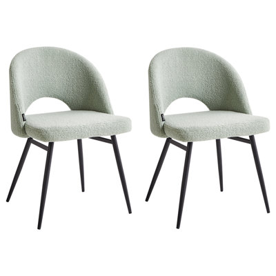 Set of 2 Dining Chairs ONAGA Boucle Light Green