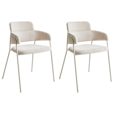 Set of 2 Dining Chairs PAONIA Chenille Light Beige