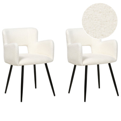 Set of 2 Dining Chairs SANILAC Boucle White