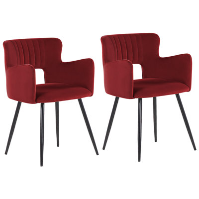 Set of 2 Dining Chairs SANILAC Velvet Dark Red