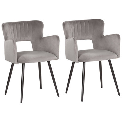 Set of 2 Dining Chairs SANILAC Velvet Grey