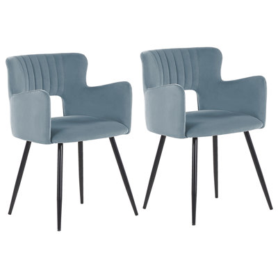 Set of 2 Dining Chairs SANILAC Velvet Light Blue