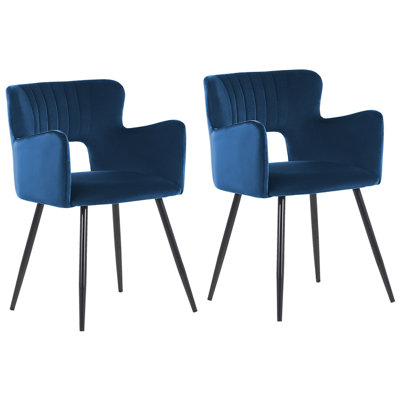 Set of 2 Dining Chairs SANILAC Velvet Navy Blue