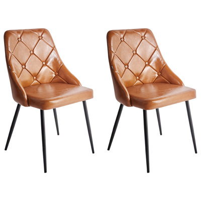 Set of 2 Dining Chairs VALERIE Faux Leather Golden Brown
