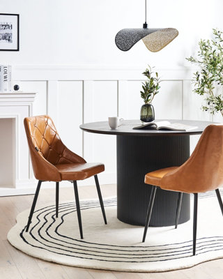 Set of 2 Dining Chairs VALERIE Faux Leather Golden Brown