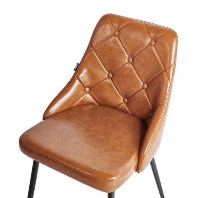 Set of 2 Dining Chairs VALERIE Faux Leather Golden Brown