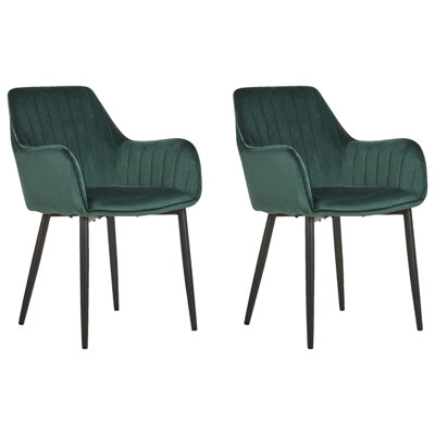 Set of 2 Dining Chairs WELLSTON Velvet Dark Green