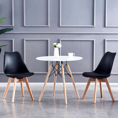 Set of 2 Dining Chairs with Solid Wooden Legs and Seat Cushion Pad Black - Eva by MCC