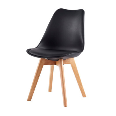 Set of 2 Dining Chairs with Solid Wooden Legs and Seat Cushion Pad Black - Eva by MCC