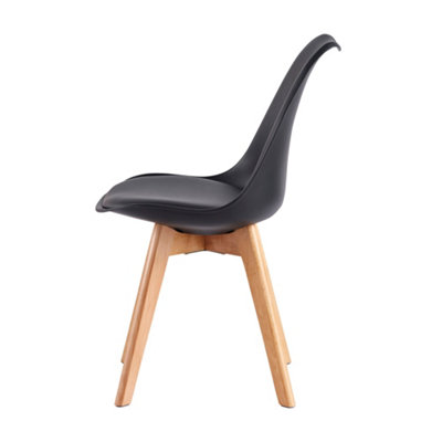 Set of 2 Dining Chairs with Solid Wooden Legs and Seat Cushion Pad Black - Eva by MCC