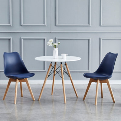 Set of 2 Dining Chairs with Solid Wooden Legs and Seat Cushion Pad Blue- Eva by MCC