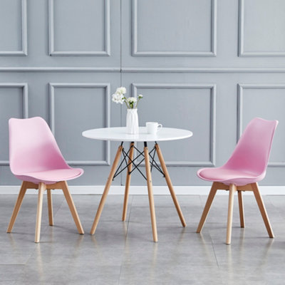 Set of 2 Dining Chairs with Solid Wooden Legs and Seat Cushion Pad Pink- Eva by MCC