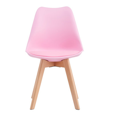 Set of 2 Dining Chairs with Solid Wooden Legs and Seat Cushion Pad Pink- Eva by MCC