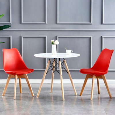 Set of 2 Dining Chairs with Solid Wooden Legs and Seat Cushion Pad Red - Eva by MCC