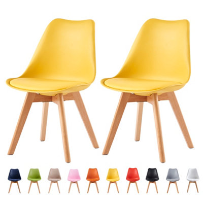 Set of 2 Dining Chairs with Solid Wooden Legs and Seat Cushion Pad Yellow- Eva by MCC