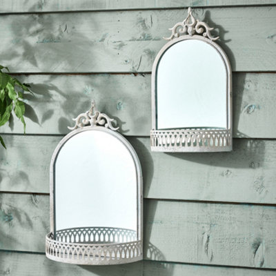 Set of 2 Distressed Effect Vintage Style White Hallway Bedroom Living Room Mirror Shelving Wall Mounted Framed Mirrors