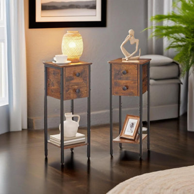 Set of 2 Double Drawer Bedside Tables Brown