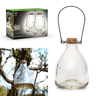 Set of 2 Double Pack Wasp Catcher Glass Traditional Outdoor Garden Pest Control Hanging Insect Trap