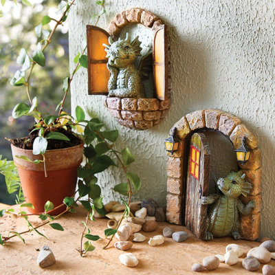 Set of 2 Dragon Wall Décor - Friendly Garden Dragons for Fence, Tree or ...