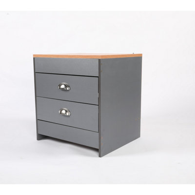 Set of 2 - Drawer Side Table Grey & Pine