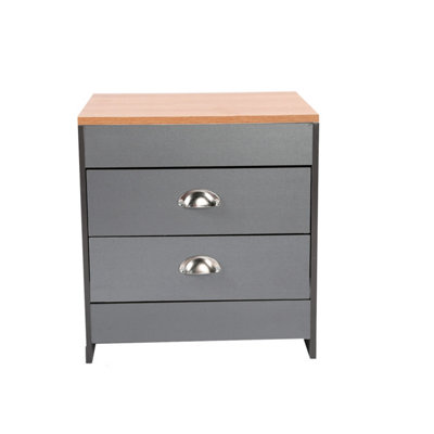Set of 2 - Drawer Side Table Grey & Pine