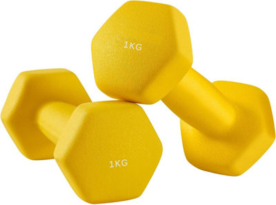 Set of 2 Dumbbells Weights Vinyl Coating, All-purpose Home Gym Fitness Waterproof and Non-Slip with Matte Finish, Yellow 2 x 1 kg