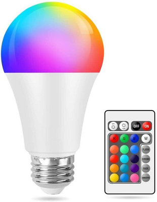Set of 2 E27 RGB Led Bulb Lights 10W 12 Colour Changing Remote Control Lamp