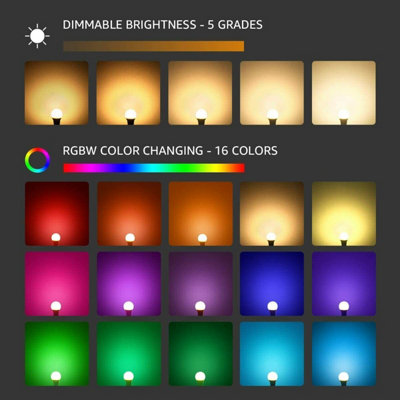 Set of 2 E27 RGB Led Bulb Lights 10W 12 Colour Changing Remote Control Lamp