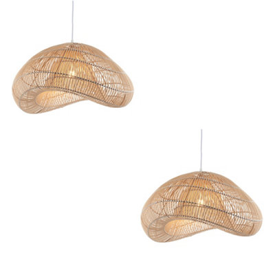 Set of 2 Eco-Friendly Rattan Pendant Lights - Versatile E27 and B22 Compatible