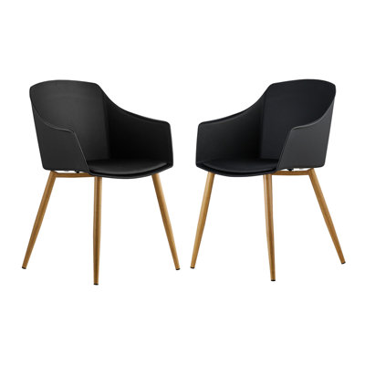 Set of 2 Eden Dining Chairs with Leather Cushions Dining Armchair Black